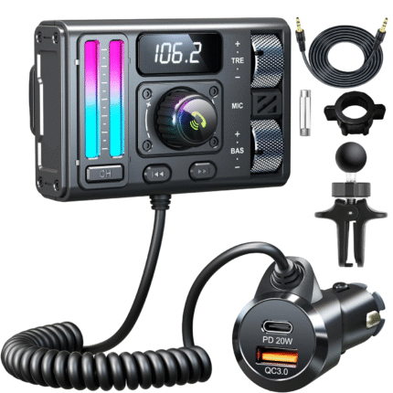 Modulator FM, BYONDSELF®, Bluetooth 5.3, Transmitator FM, Reglaj SuperBass, QC3.0, PD20W, Suporta U Disk si AUX, Negru