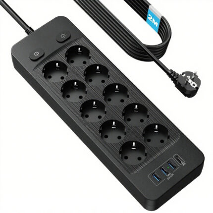 Prelungitor, 4000W, BYONDSELF®, 10 Prize, 1 Type-C PD20W/3USB-A, 2 Comutatoare Independente, Cordon 2m, Protectie Supratensiune, Negru